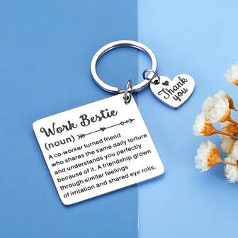 1pc Work Bestie Keychain - Stainless Steel With Heartfelt Thank You Charm - Perfect Inspirational Farewell For Colleagues, Co-Workers Bosses - A Lasting Appreciation Token For Retirement Or Leaving Moments School Letter Car Accessories Cute Goth Y2k Christmas Gift Ideas Bag Accessories Lanyards With Id Holder Car Accessories Bag Charms