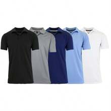 5-Pack Men's Short Sleeve Moisture Wicking Performance Polo Shirts - Black - Navy - Grey - Light Blue - White - View 1