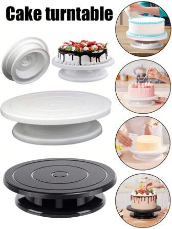 1pc Cake Carousel, Cake Stand Decorating Bakery Supplies, Rotatable Black Paint Carousel Stand For Pastries, Cupcakes & Cake Decorations Black Cake Decoration Carousel, Cake Decorating Supplies Rowel) Cake Stand, Rotating Cake Carousel, Smooth Turning, Rotating Cake Carousel, Cake Decoration Kit, Display Stand, Baking Tools Accessories, Cookie Supplies, Cupcakes (White)
