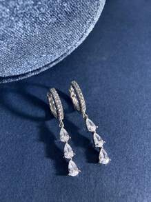 1pair Exquisite S925 Sterling Silver Droplet Shape Zirconia Drop Earrings For Women Ladies Jewellery Anniversary Gift Earrings Fine Jewelry - Water Drop - View 9
