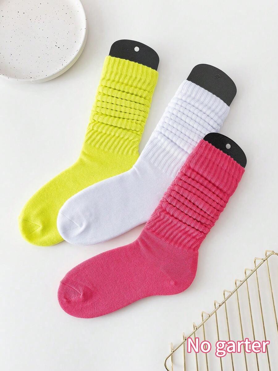 3 Đôi Tất Nữ Phong Cách Hàn Quốc Xuân/Hè Phong Cách Preppy Gothic Tất Thể Thao Phù Hợp Với Tất Cả Các Trận Đấu, Tất Trên Đầu Gối Màu Trơn (Không Bao Gồm Sock Board) - Nhiều màu - Xem 1