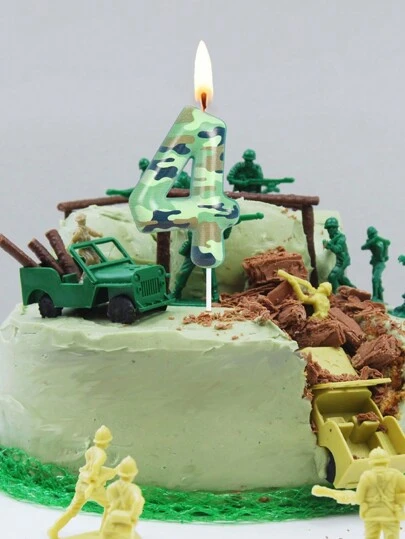 1pc Camouflage Theme Birthday/Anniversary/Graduation Party Number 0-9 Cake Decoration Candle For Hunting/Camping Lovers, Christmas