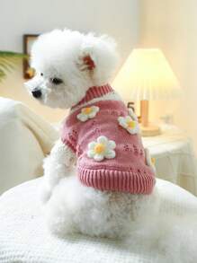 1 pieza Ropa para mascotas, suéter suave y cómodo para perros pequeños y medianos y cachorros (Chihuahua), con patrón floral - rosa - Rosa - Ver 5