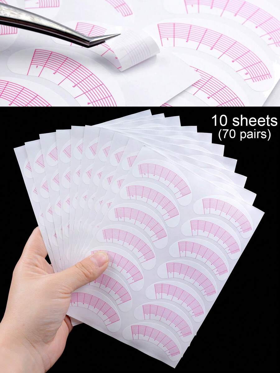 70對眼睫毛延伸練習紙貼片，帶定位標記的初學者專用下睫毛墊 - 紅白色 - 查看 1