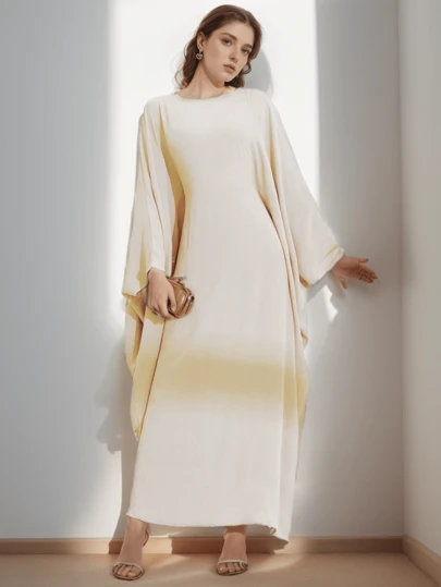 1 Abaya de manga de murciélago con cinturón para la cintura, de tela transpirable y suave para la piel, ideal para uso diario de mujeres, con velo suave