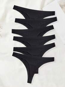 6pcs Women's Seamless Ice Silk Thong Underwear For Sports, Breathable, Quick-Drying - Black - View 4