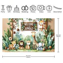 1 件丛林主题派对装饰背景，210 * 150/150 * 100/100 * 75 厘米，丛林动物动物园主题生日派对背景横幅，适用于照相亭、家庭派对和摄影工作室装饰，非常适合客厅、卧室、视频直播和派对用品、圣诞节 - 彩色 - 查看 4