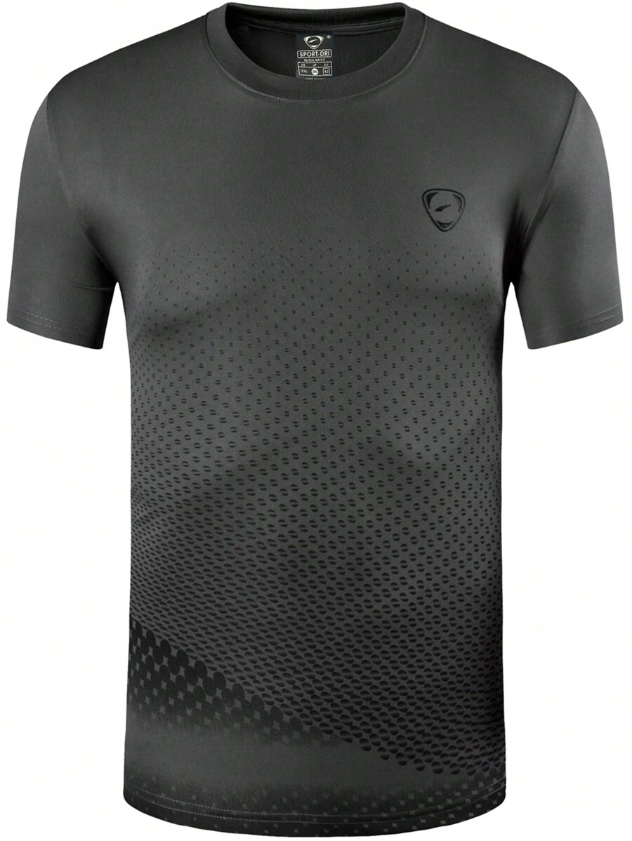 jeansian Boyfriend Style Men Geo Print Sports Tee - Dark Grey - View 1