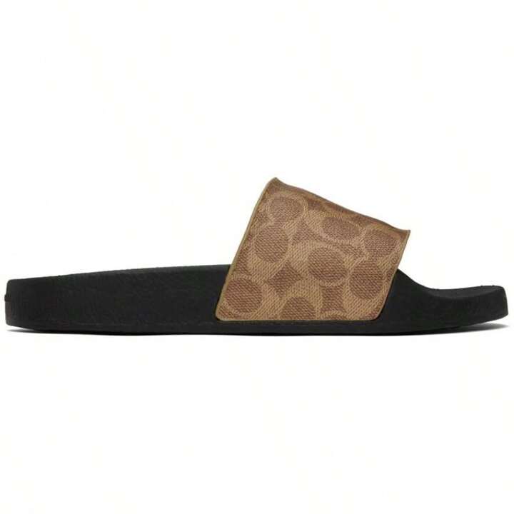 Coach 1941 Black & Tan Signature Coated Canvas Pool Slides