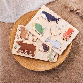 Kids Wooden 3D Puzzle - Space, Forest, Ocean Animal Shape Cognition Puzzle, Montessori Educational Toy For Fine Motor Training