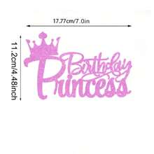 一个公主生日派对蛋糕装饰，金色闪光皇冠和粉色流苏蛋糕装饰，圣诞节 - 單色 - 查看 12