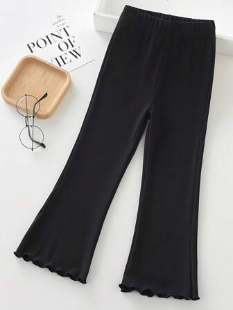 Young Girl Solid Color Vertical Rib High Elasticity Comfortable Princess Long Leggings, Spring/Summer New Arrival, Large Flare Pants