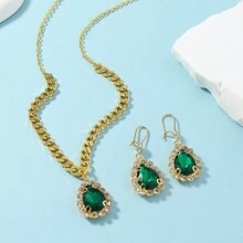 Conjunto de collar y pendientes estilo agua gota retro europeo y americano, accesorios de joyería personalizada y versátil