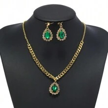 Conjunto de collar y pendientes estilo agua gota retro europeo y americano, accesorios de joyería personalizada y versátil