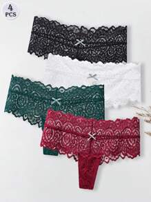 4 Pièces/set Culottes En Dentelle Sexy Pour Femmes À Taille Mi-haute