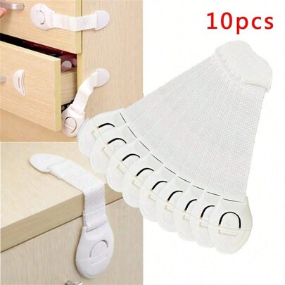 10pcs White Kids Cabinet Locks, Baby Proof Security Protector Drawer Door Cabinet Locks, Plastic Door Locksbaby Shower Family Decorations Gifts