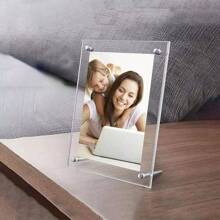 5/6/7 英寸亚克力相框立式展示架，双面透明相框，用于明信片、图片、办公桌装饰，带亚克力相框螺丝 - 無色 - 查看 1
