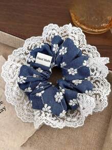 1入藍色刺繡花邊鬆緊帶，復古風格女士髮繩，可做髮髻的髮飾 - H-0150 - 查看 7