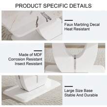 Sumdeal 63 英寸现代人造大理石餐厅餐桌套装，适合 6 人、7 件长方形餐桌套装和 6 把 PU 皮革软垫椅子，白色桌子和套装，家具 - 白桌6把金腿白椅 - 查看 4