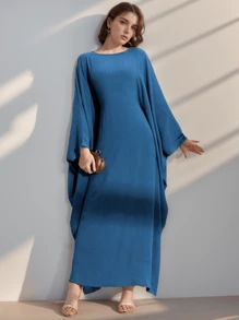 One Breathable & Skin-Friendly Fabric Batwing Sleeve Abaya With Waist Belt For Women's Daily Wear Soft Hijab,Women Veil - Multicolor - View 5