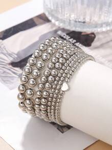 5入組/套極簡串珠手鏈 - 金黃色 - 查看 6