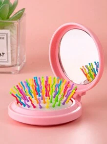 1 Pc Mini Portable Girl's Comb For Outdoor, Lightweight Bifold Travel Comb With Mirror