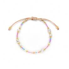 Original Bohemian Style Minimalistic Multicolored Dopamine Beaded Bracelet With Cultured Pearls For Women's European And American Spring/Summer Style