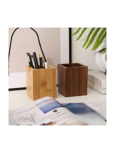 1pc Solid Wood Study Stationery Storage Box, Desk Organizer For Office Supplies, Wooden Pen Holder Back To School, Back To School, School Supplies, Pencil Case, Pencil Pouch, School Bag