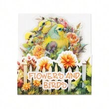 10入組PET材質貝殼印刷貼紙，動物和鳥類主題花卉系列，適用於卡片製作，筆記本，DIY裝飾，剪貼簿文具貼紙 - 彩色 - 查看 6