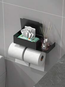 1pc Bathroom Toilet Paper Holder With Shelf, Mobile Phone Storage Rack, Wall-Mounted Tissue Dispenser, Modern Design, Suitable For Home Or Hotel Use, Bathroom Accessory