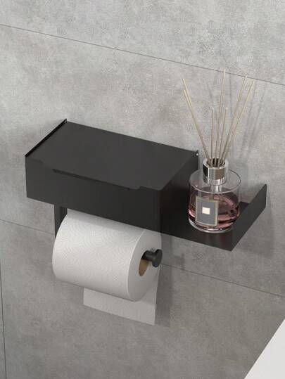 1 pièce Porte-papier toilette avec étagère, support de rangement pour téléphone portable, distributeur de papier-mouchoir mural, design moderne, convient à un usage domestique ou hôtelier, accessoire de salle de bain