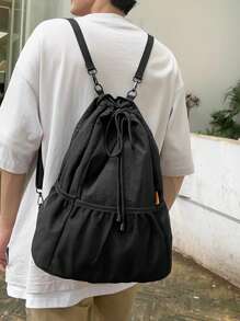 1个精致时尚双肩背包，双肩包，大容量，抽绳设计，可折叠，多口袋，尼龙面料，耐刮耐磨，适合购物、约会、夏季上学用品、学生书包、大学书包、旅行露营背包、可折叠背包、沙滩包、男士节日沙滩周末包