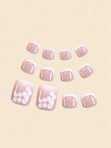 24 pegatinas de arte de uñas con diseño de flores para uñas de los pies con detalles de strass + 24 piezas de gel de gelatina + lima de uñas Uñas postizas