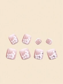 24 pegatinas de arte de uñas con diseño de flores para uñas de los pies con detalles de strass + 24 piezas de gel de gelatina + lima de uñas Uñas postizas
