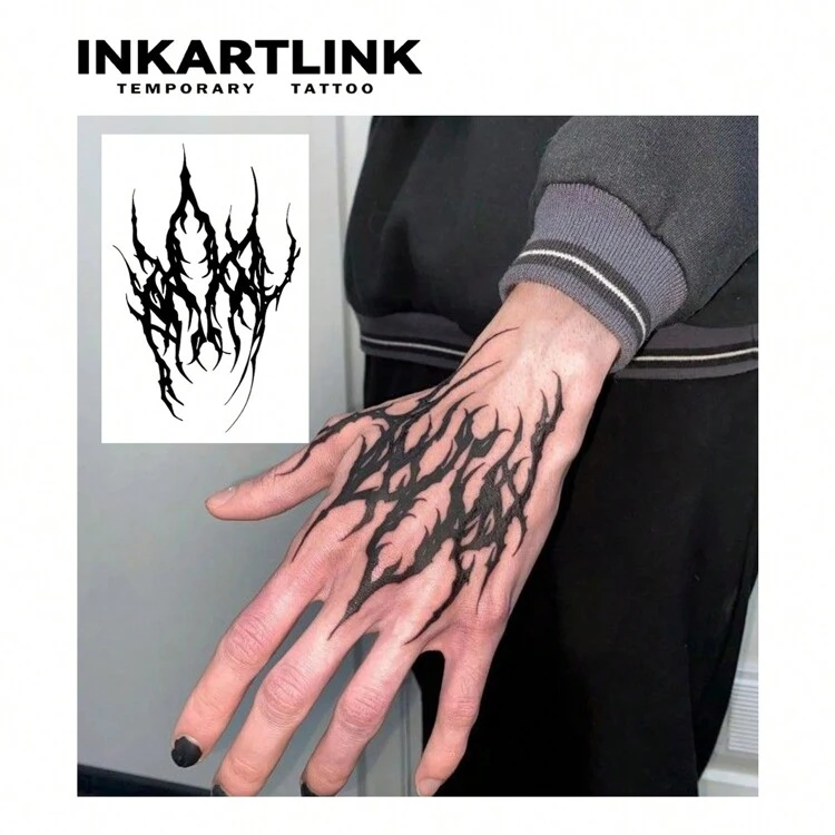 INKARTLINK Thorns Tattoo Stickers | Revolutionary Plant-Based Formula | Semi-Permanent, Waterproof 15-Day Lasting | Realistic Dark Gothic Style Temporary Tattoos | Backhand Tattoo Design For Men - Black - View 2