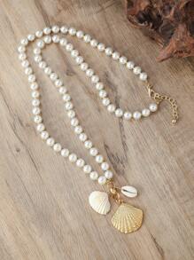1pc Fashionable Pearl Shell Seaside Style Beaded Necklace, Suitable For Daily Wear - Multicolor - View 3