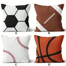 1入組45x45cm雙面印花短毛絨枕套（不含內芯），足球/籃球/壘球/棒球設計，適用於歐洲杯派對、臥室、客廳和沙發裝飾 - 彩色 - 查看 8