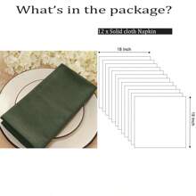 12pcs Solid Color Cloth Napkins, Washable Cotton Table Napkin For Household Dining Fall Autumn Decor Wedding Hotel 45*45cm - 橄欖綠 - 查看 2