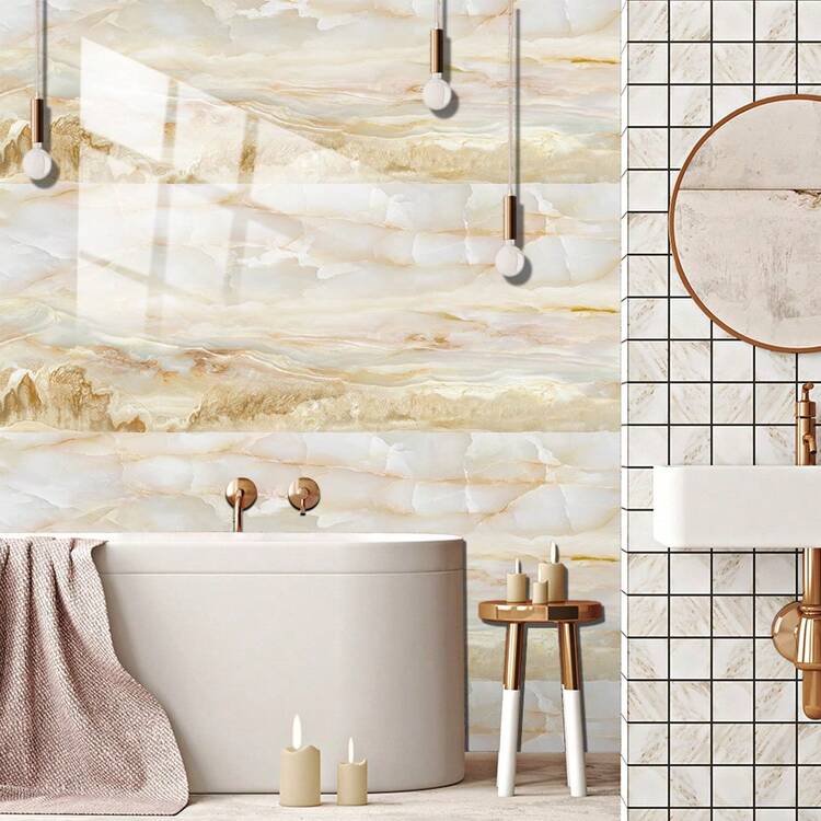 10pcs Marble Pattern Printed PVC Imitation Ceramic Tiles, Self-Adhesive Wall Stickers For Home Decor, DIY Peel And Stick Wallpaper For Kitchen, Bathroom, Living Room, Bedroom, TV Background - Multicolor - View 11