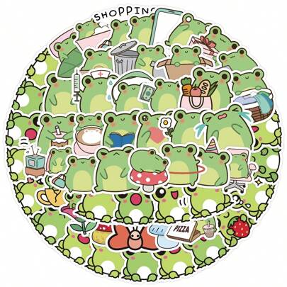 50pcs Cartoon Little Frog Stickers, Vinyl Sticker For Laptop Water Bottle Guitar Bike Car Motorcycle Bumper Luggage Skateboard Graffiti, Cute Decals, Best Gift For Children,Teen,Men,Women. Back To School