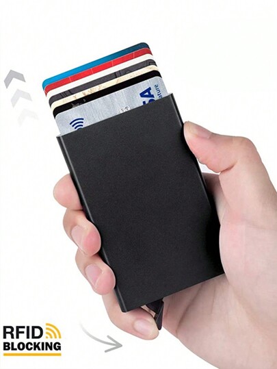 1pc Men's Aluminum Card Holder ID RFID Credit Card Wallet, Automatic Pop-Up Bank Card Case, Smart & Detachable Mini Card Package, For Daily & Father's Day Gift