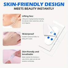 12pcs Instant Face Lift Tape Facial Patches, Invisible Breathable Chin Lifting Stickers, Waterproof V-Shape Tightening Makeup Adhesive Strips For Facial Slimming - White - View 2