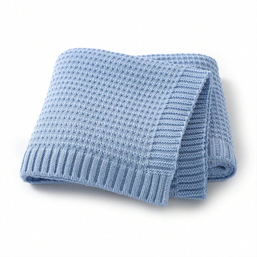 1pc Simple Knitted Baby Blanket For All Seasons, Suitable For Stroller Cover Love Valentine - Blue - View 1