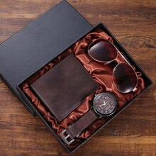 3pcs/Set Men's Quartz Watch With Sector Dial (Wallet + Watch + Sunglasses) Father's Day Gift Ideas - Brown - View 1