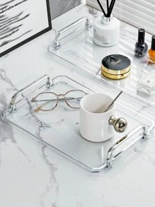 1 pieza Bandeja transparente para el baño, Bandeja de almacenamiento de cosméticos, Organizador para tocador y escritorio, Portabotellas, Organizador de tazas de té, Apto para perfume, cuidado de la piel, tazas, herramientas de belleza, decoración del hogar, decoración de la habitación, accesorios de baño, regalo de Navidad - Dorado - Ver 5