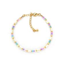 Original Bohemian Style Minimalistic Multicolored Dopamine Beaded Bracelet With Cultured Pearls For Women's European And American Spring/Summer Style