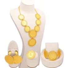 2對耳環+1枚戒指+1條項鍊+1個手鍊套裝，款式為24K鍍金迪拜新娘婚禮禮品，金色人頭形鋅合金製作 - 金黃色 - 查看 10