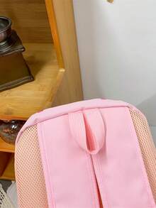 1Pc Học Sinh Trung Học Cơ Sở/Trung Học Ba Lô Màu Khối Có Dây Kéo, Bốn Mùa Sử Dụng Hàng Ngày, Túi Sách Nữ Thời Trang - Hồng - Xem 4