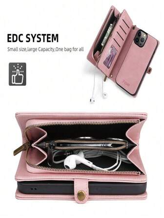 Wallet-Style Phone Case, Premium PU Leather Full-Body Protection With 2-In-1 Shoulder Bag And Flip Cover, Zipper And Magnetic Clasp Card Holder, Adjustable Shoulder Strap, Long Lanyard, Wrist Strap, Compatible With IPhone Series/Samsung Galaxy