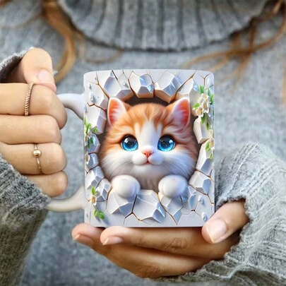 1入組獨眼萌貓爬牆杯，可愛咖啡杯，為朋友、家人帶來可愛的節日禮物、派對禮物和生日禮物